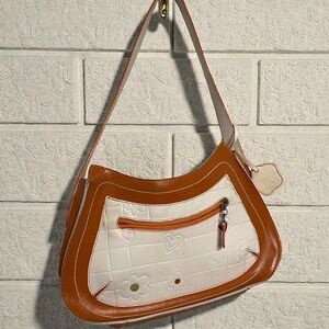 Petusco Vintage Real Leather Shoulder Bag • Brown & Cream • Y2K Purse